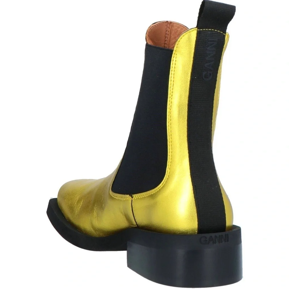 Ganni Gold Metallic Chelsea Ankle Boots